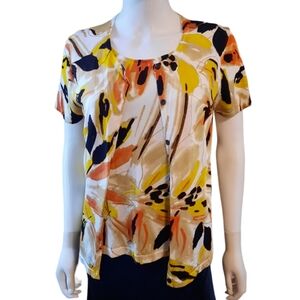 JONES NY Printed Knit Short Sleeve Cardigan & Tank Twin Set Sz PL Multicolor